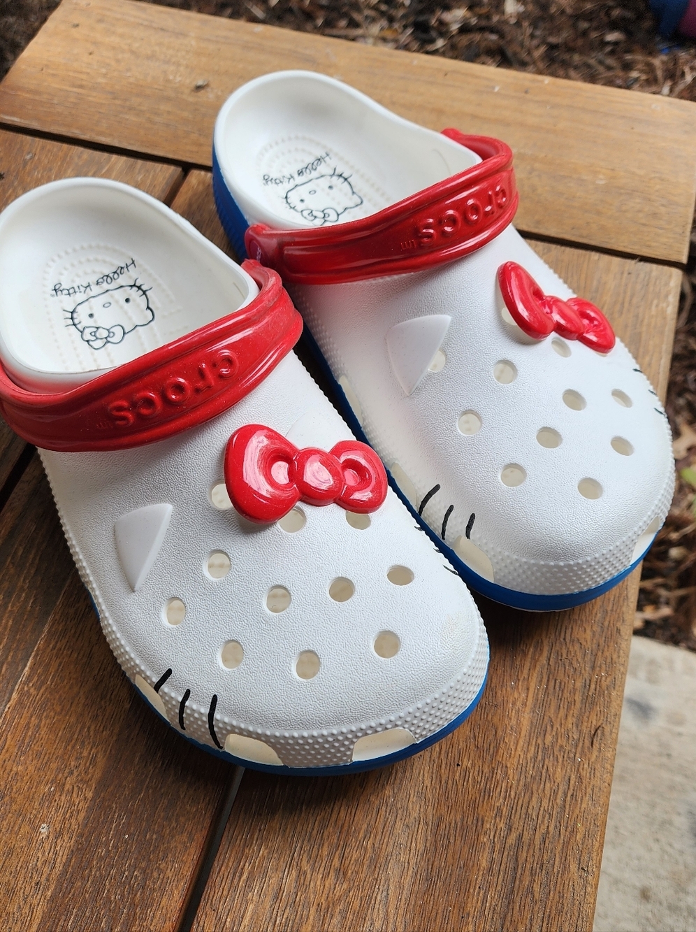 Hello Kitty White, Red & Blue Kids Clogs with Bow Accent